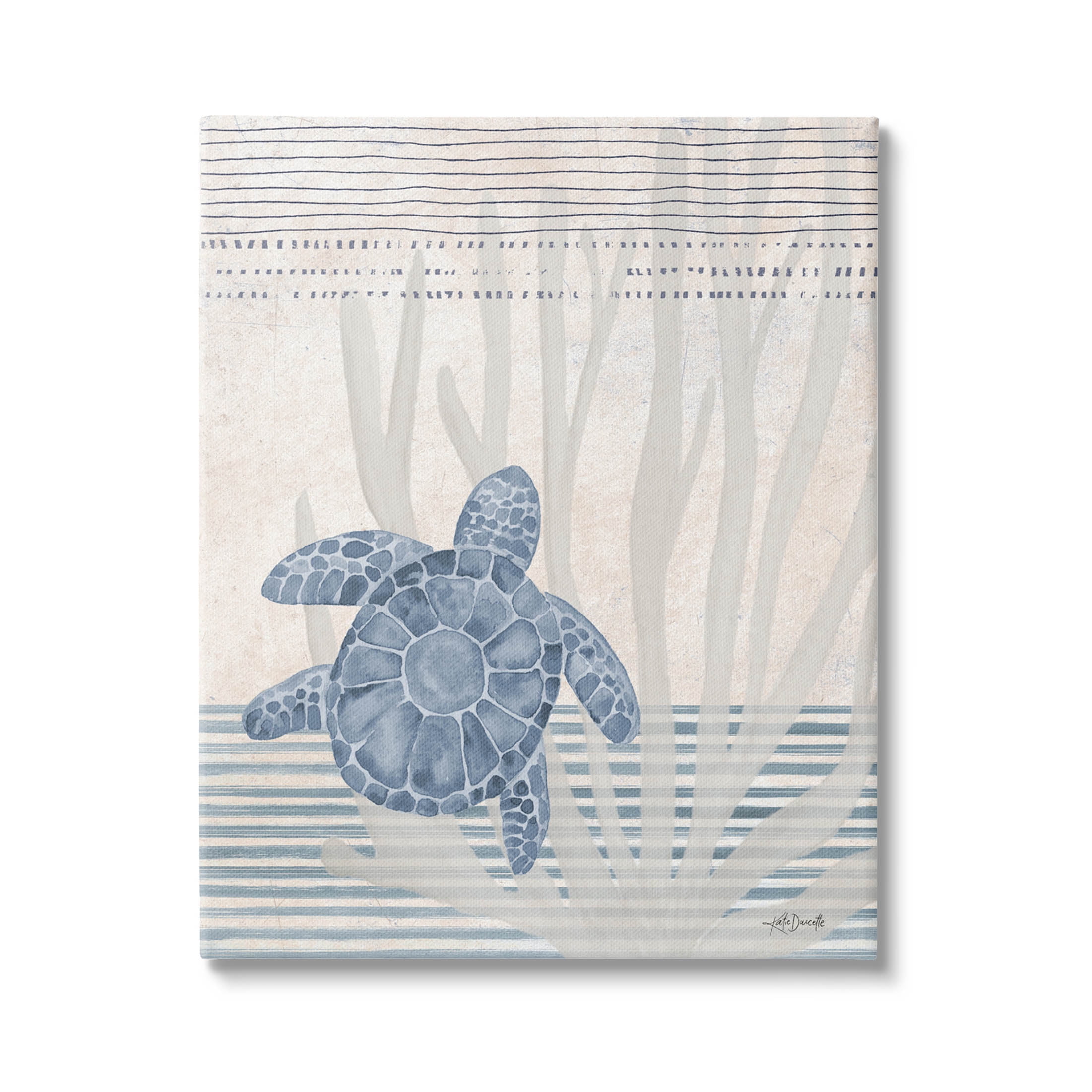 Nautical Sea Turtle Blue and Beige Canvas Wall Art
