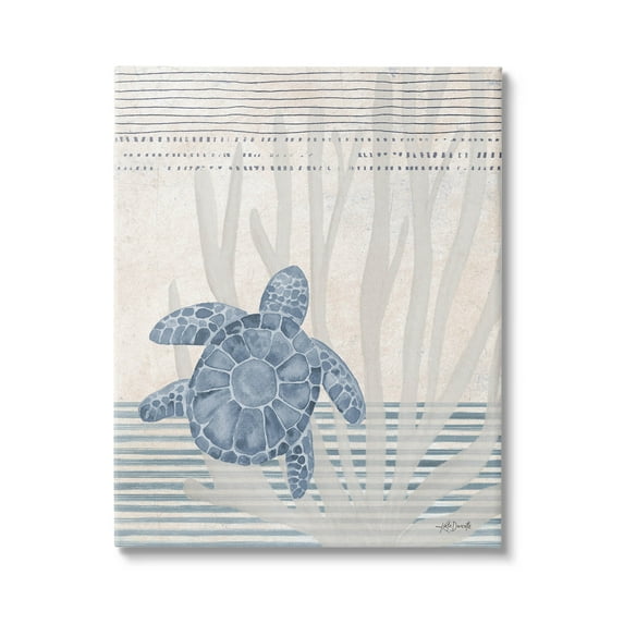 Stupell Industries Nautical Sea Turtle Patterned Stripes Graphic Art Gallery Wrapped Canvas Print Wall Art, Design by Katie Doucette