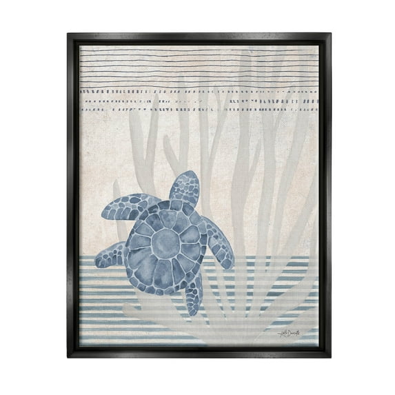 Stupell Industries Nautical Sea Turtle Patterned Stripes Graphic Art Jet Black Floating Framed Canvas Print Wall Art, Design by Katie Doucette