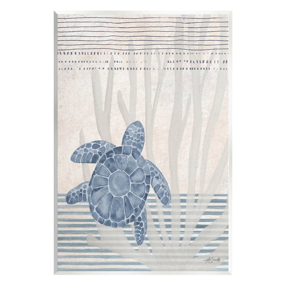 Stupell Industries Nautical Sea Turtle Patterned Stripes Graphic Art Unframed Art Print Wall Art, Design by Katie Doucette
