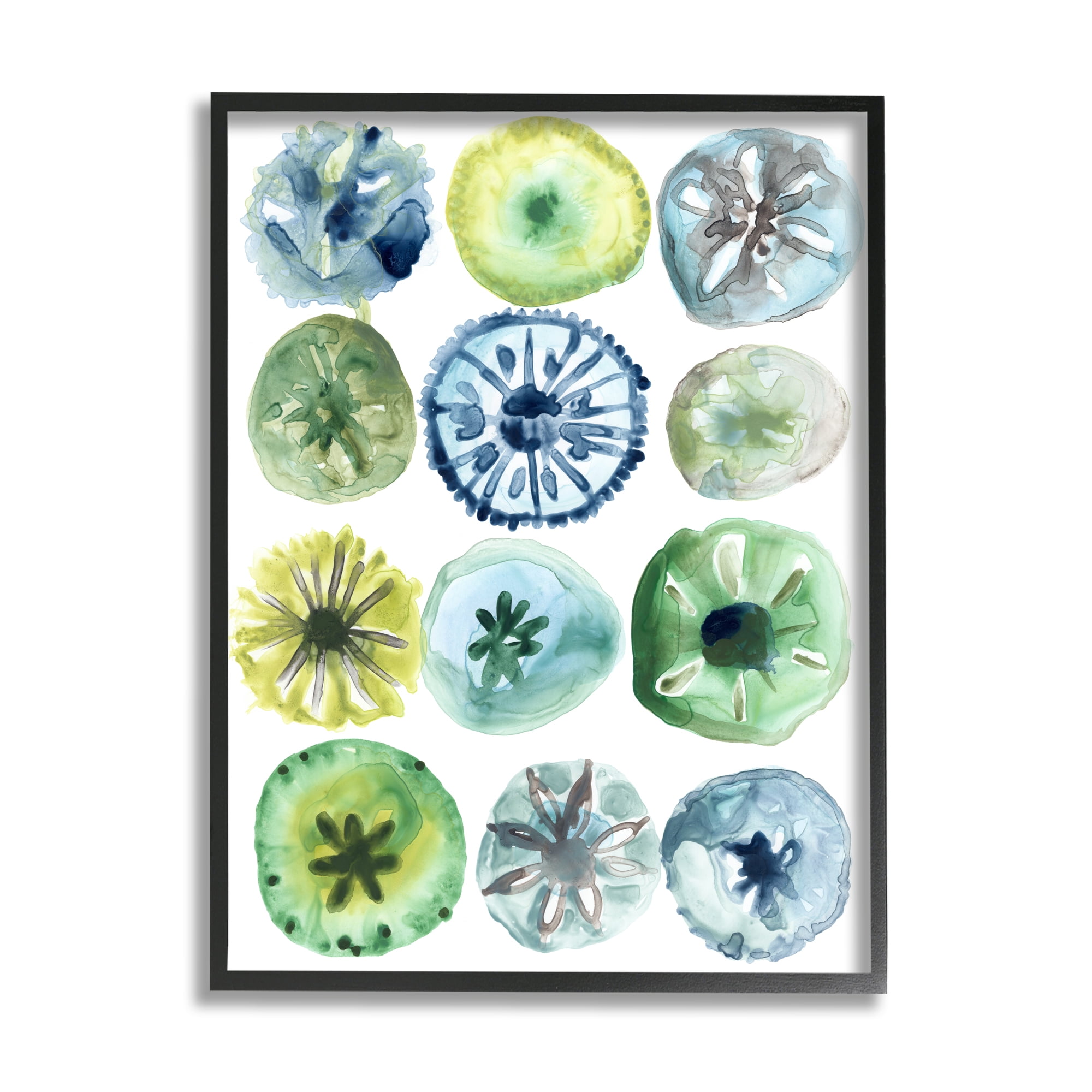 Stupell Industries Nautical Sea Urchin Abstract Assortment Blue Green Yellow Nature Painting Black Framed Art Print Wall Art, 24 x 30
