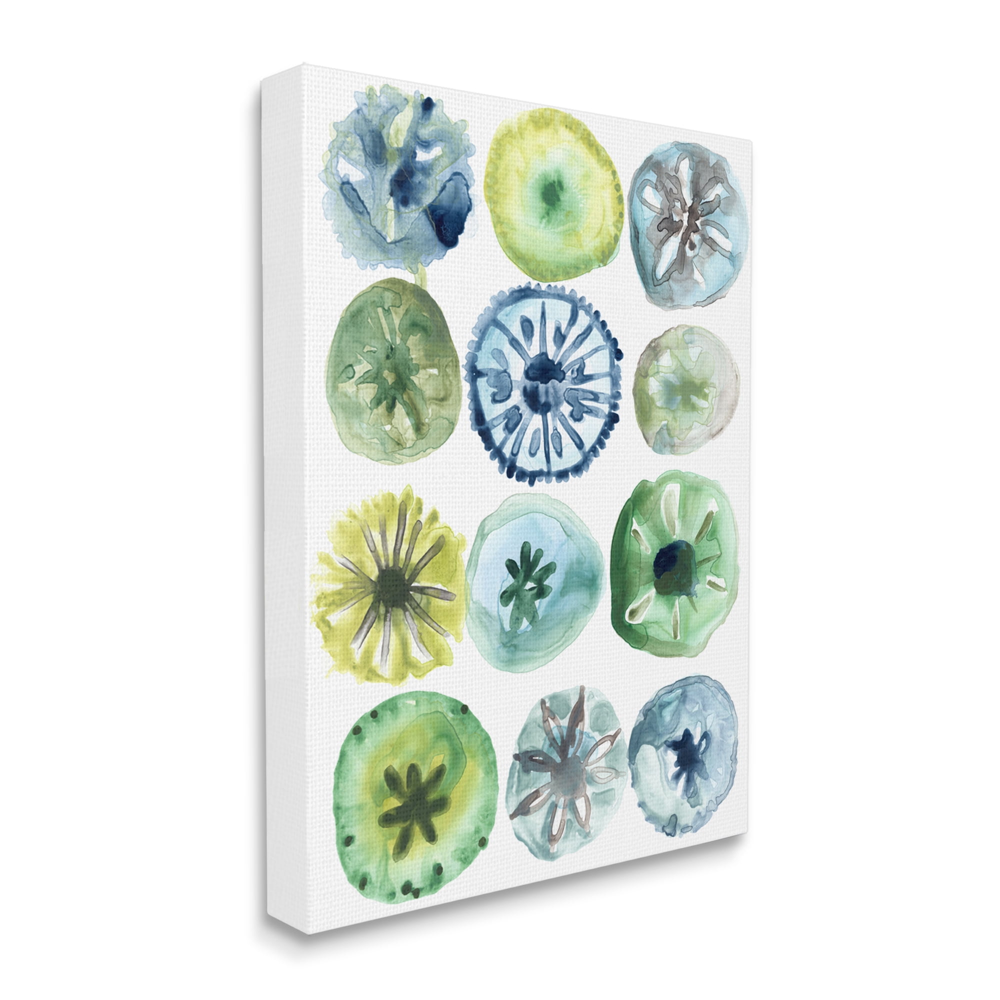 Stupell Industries Nautical Sea Urchin Abstract Assortment Blue Green Yellow Nature Painting Gallery Wrapped Canvas Print Wall Art, 16 x 20