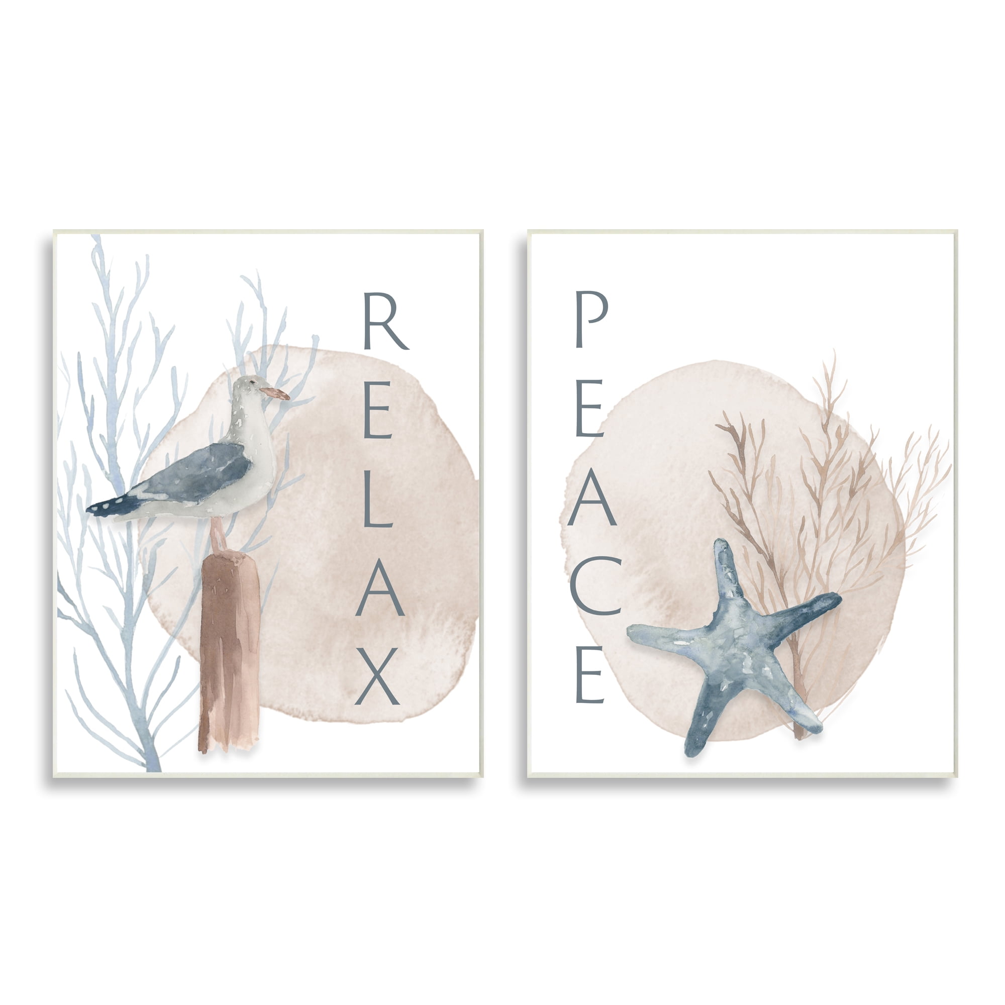 Stupell Industries Nautical Seagull Starfish Peace Relax Tranquility Phrases Coral, 13 x 19, Design by Lucille Price