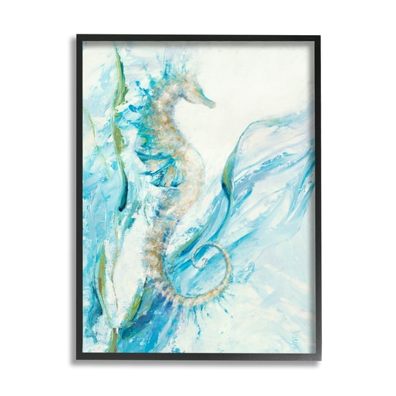 Stupell Industries Nautical Seahorse Blue Fluid Ocean Water Design by Third and Wall