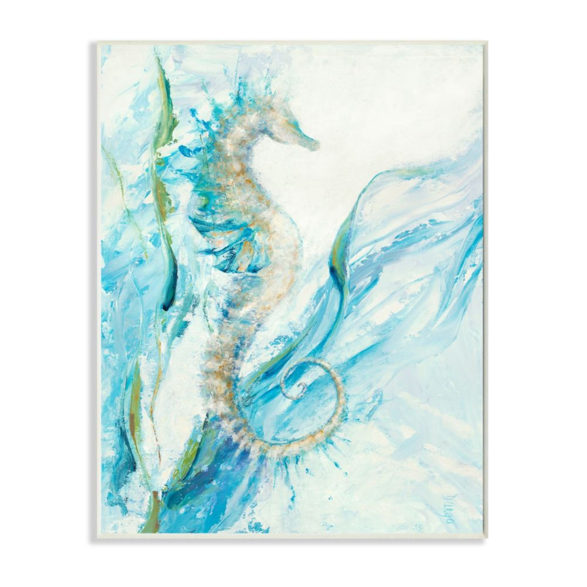 Stupell Industries Nautical Seahorse Blue Fluid Ocean Water Design by Third and Wall