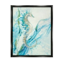 Stupell Industries Nautical Seahorse Blue Fluid Ocean Water Jet Black Framed Floating Canvas Wall Art, 16x20, by Third and Wall