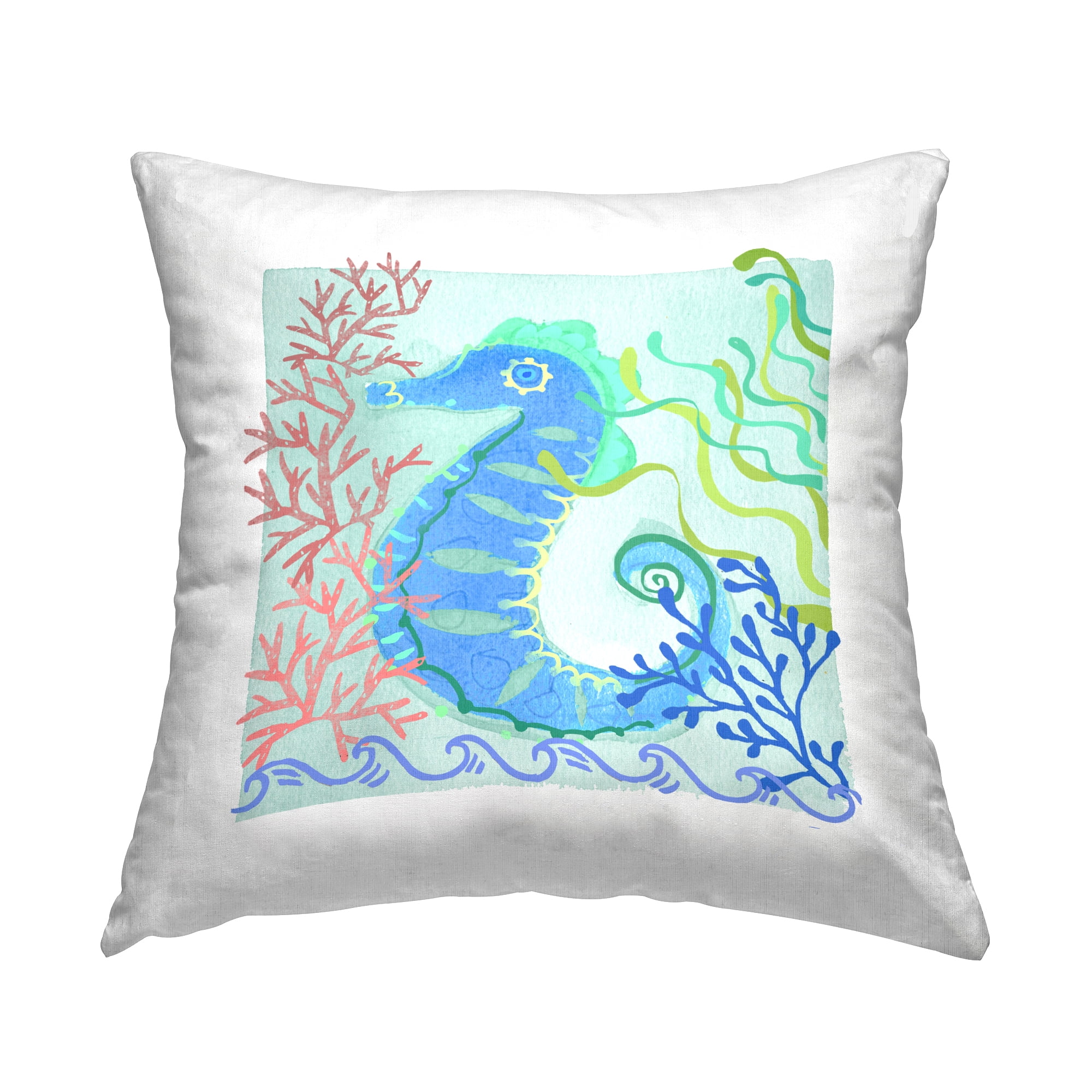 Stupell Industries Nautical Seahorse Water Wave Square Decorative Printed Throw Pillow, 18 x 18