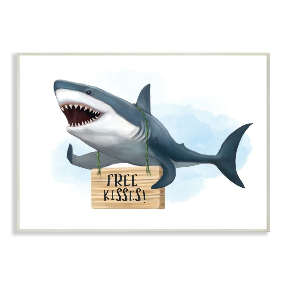Stupell Industries Nautical Shark Free Kisses Sign Kid's Animal Humor Graphic Art Unframed Art Print Wall Art, 10x15, by Ziwei Li