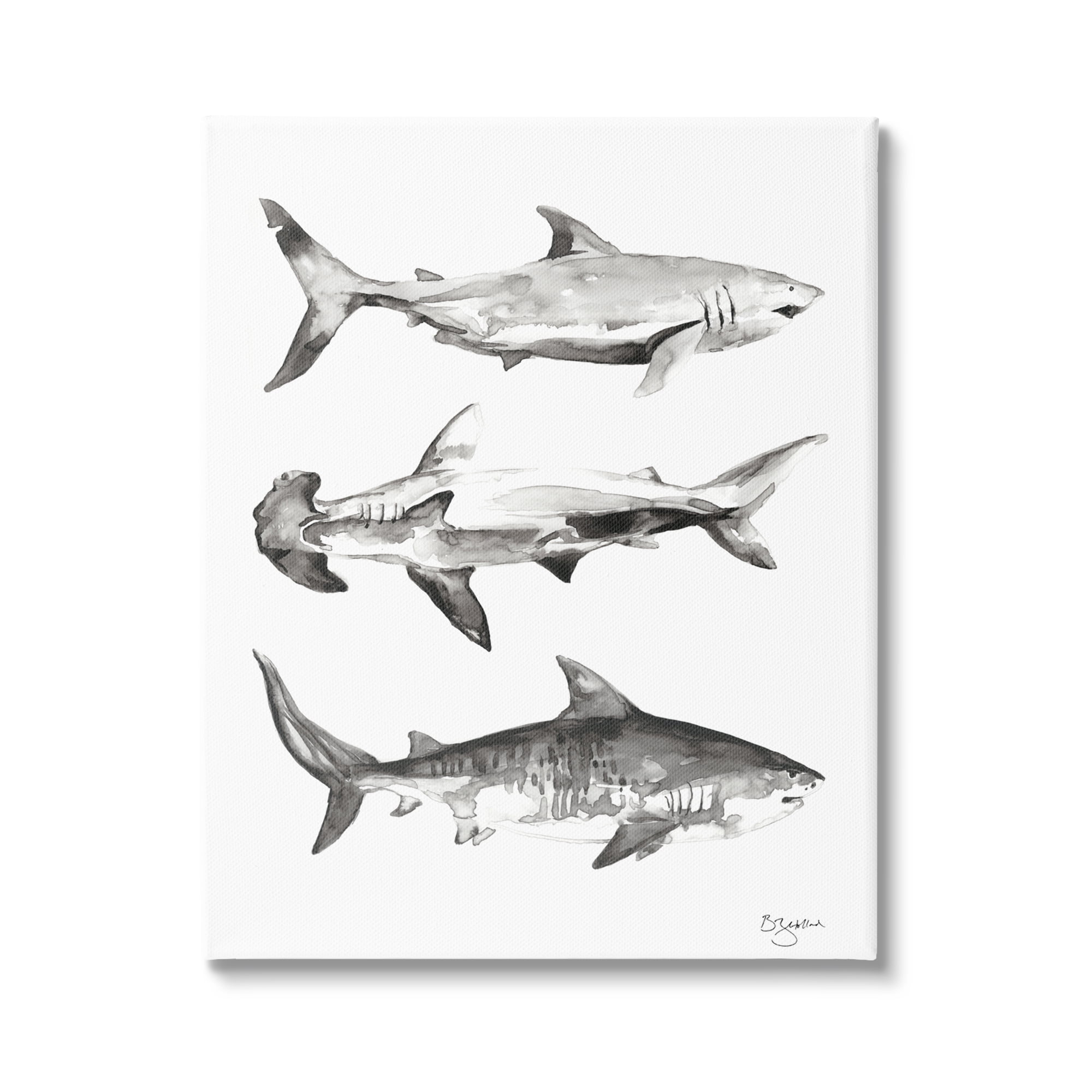 Stupell Industries Nautical Shark Trio Animals & Insects Painting Gallery Wrapped Canvas Print Wall Art, 24 x 30