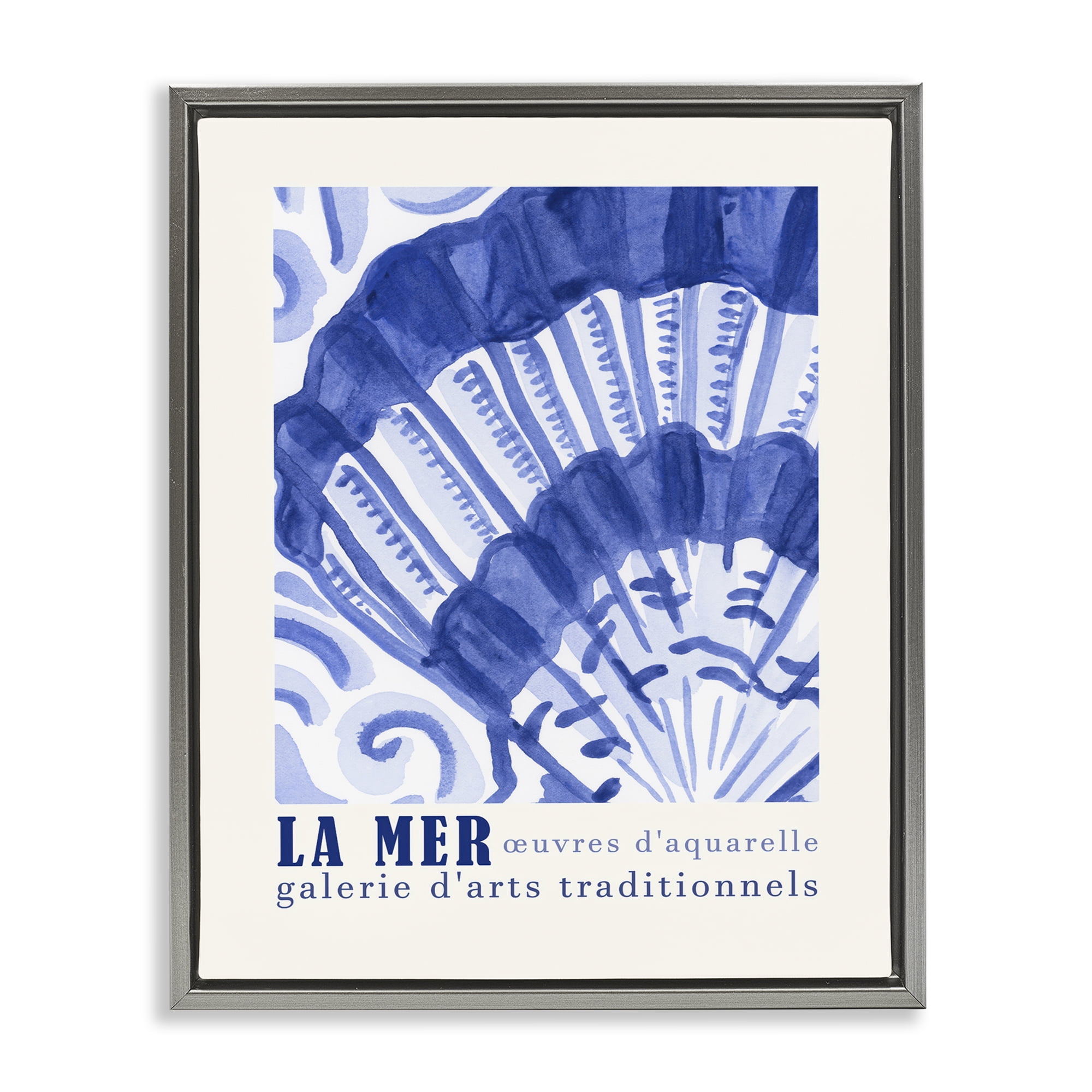 Stupell Industries Nautical Shell Gallery Show Nautical & Beach Painting Gray Floater Framed Canvas Art Print Wall Art, 17 x 21
