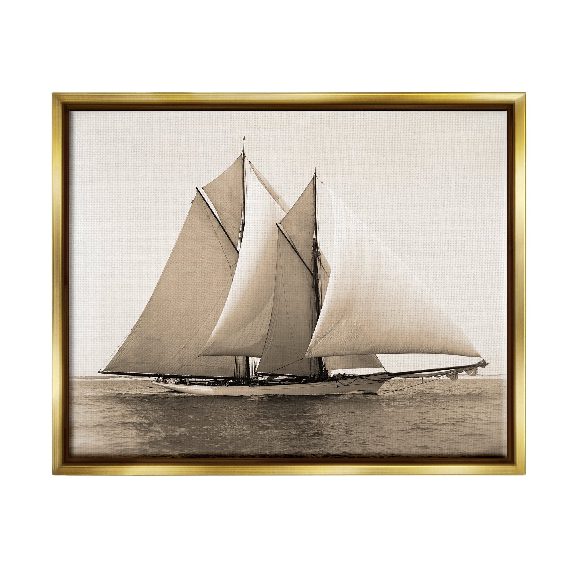Stupell Industries Nautical Ship Photography Transportation Photography Gold Floater Framed Art Print Wall Art, 21 x 17