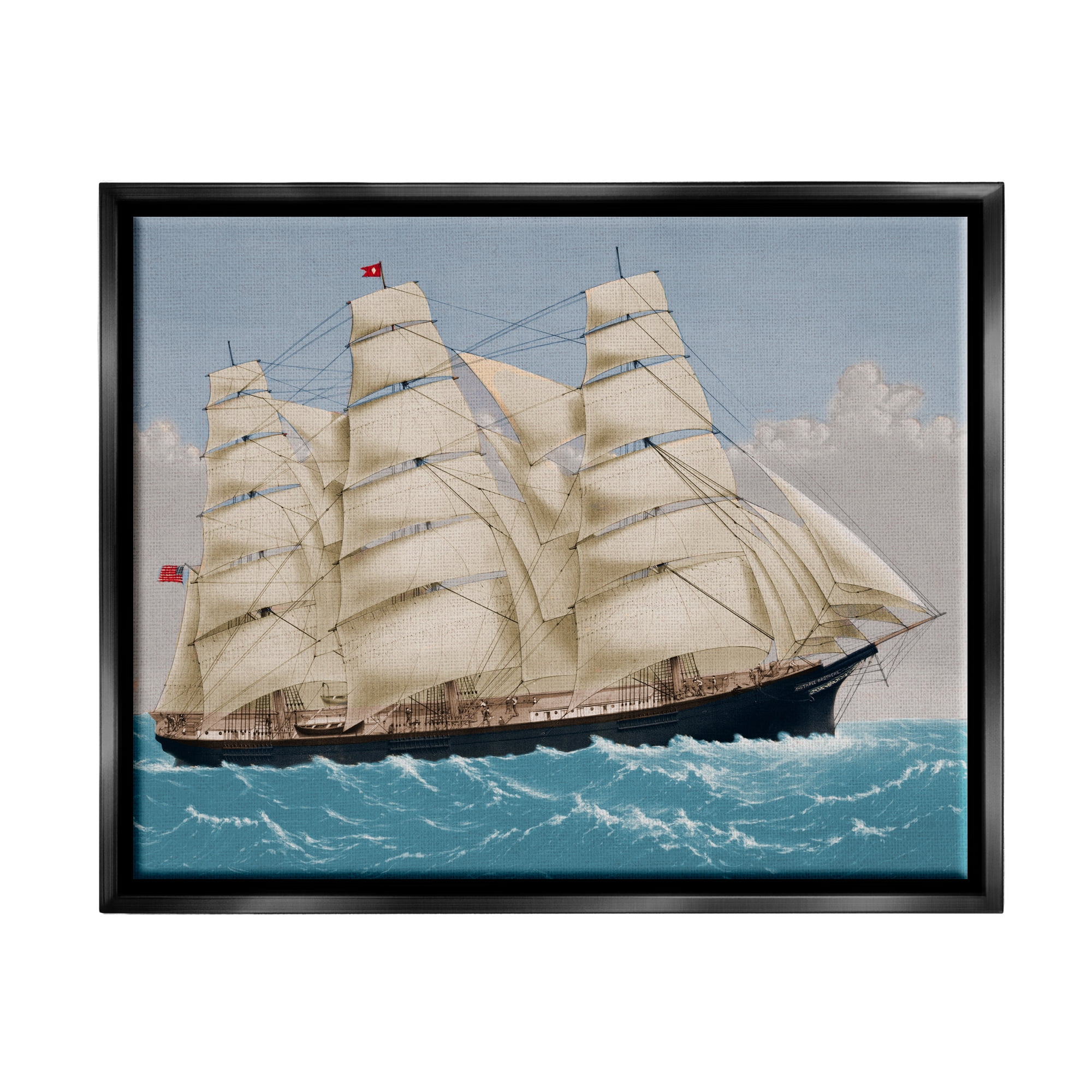 Stupell Industries Nautical Ship Sailing Transportation Painting Black Floater Framed Art Print Wall Art, 31 x 25