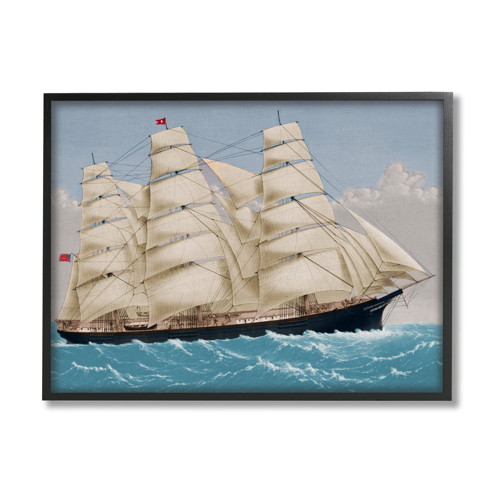 Stupell Industries Nautical Ship Sailing Transportation Painting Black Framed Art Print Wall Art, 20 x 16
