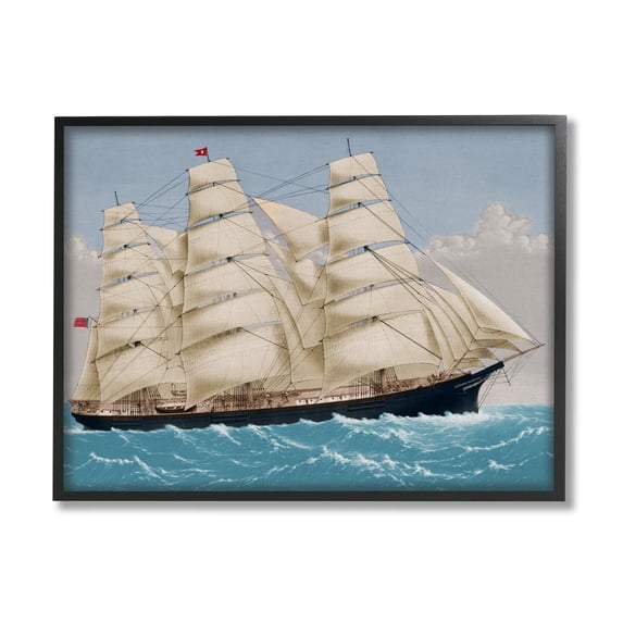 Stupell Industries Nautical Ship Sailing Transportation Painting Black Framed Art Print Wall Art, 20 x 16