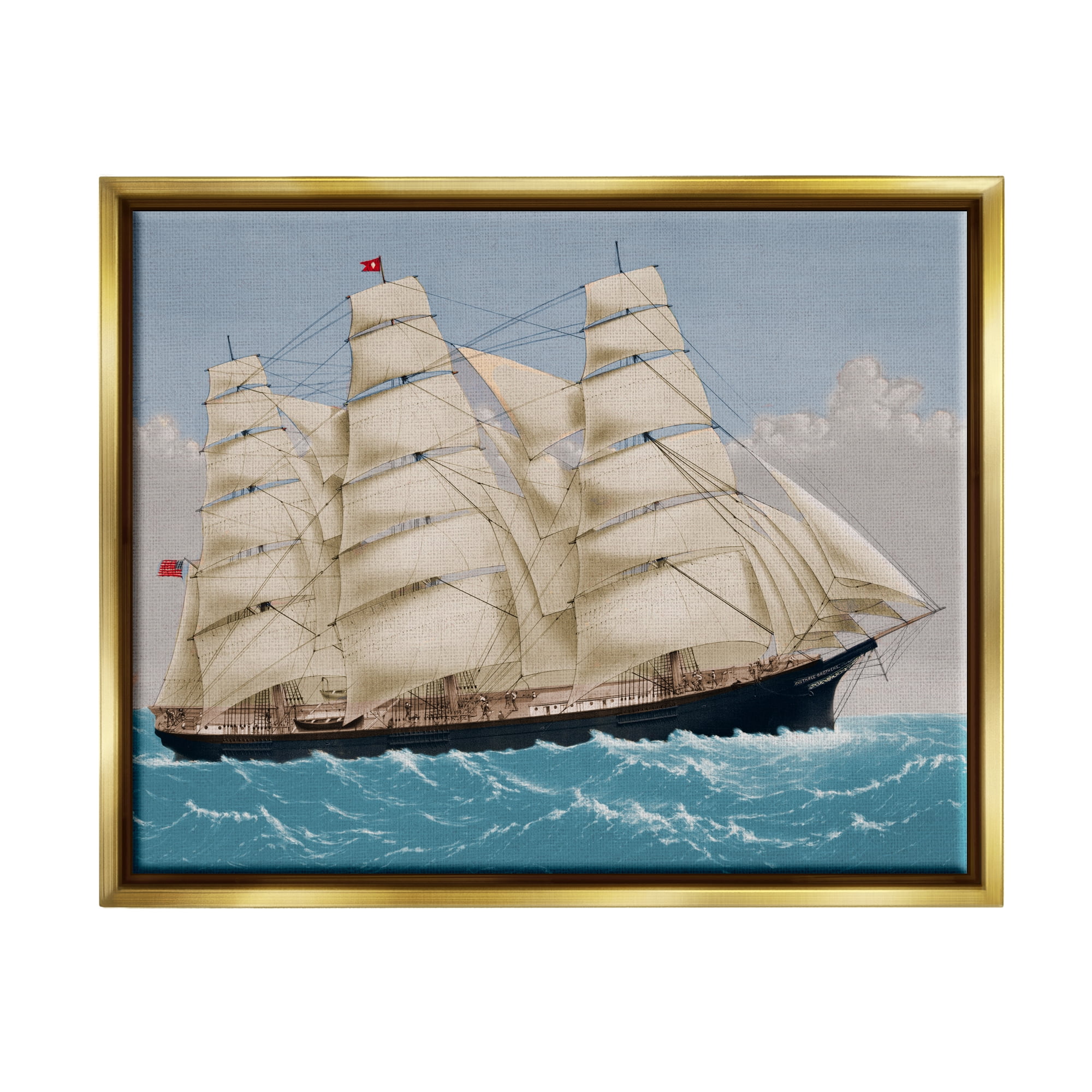 Stupell Industries Nautical Ship Sailing Transportation Painting Gold Floater Framed Art Print Wall Art, 31 x 25
