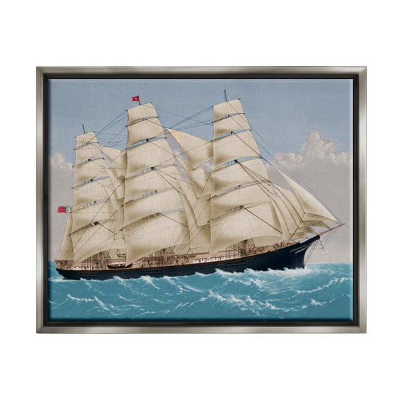 Stupell Industries Nautical Ship Sailing Transportation Painting Gray Floater Framed Art Print Wall Art, 21 x 17