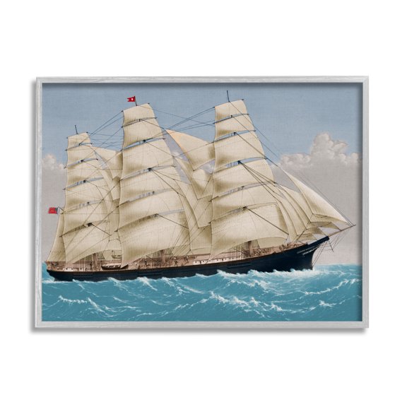 Stupell Industries Nautical Ship Sailing Transportation Painting Gray Framed Art Print Wall Art, 14 x 11