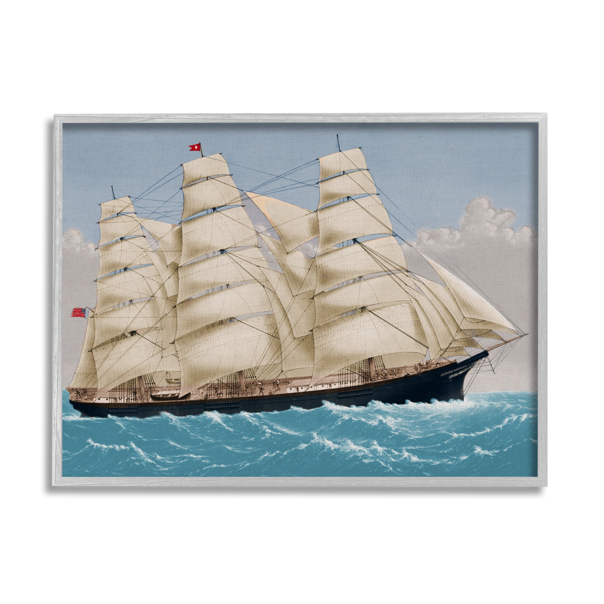 Stupell Industries Nautical Ship Sailing Transportation Painting Gray Framed Art Print Wall Art, 30 x 24