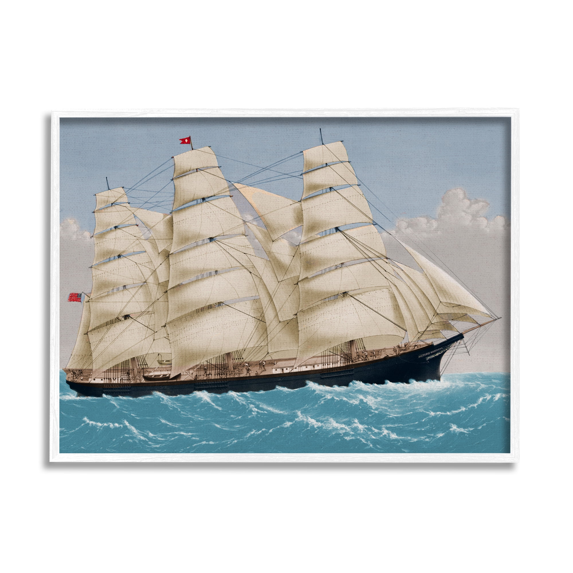 Stupell Industries Nautical Ship Sailing Transportation Painting White Framed Art Print Wall Art, 14 x 11