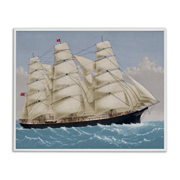 Stupell Industries Tropical Nautical Ship Sailing White Framed Giclee Art, 30 x 24, by Corinne Haig