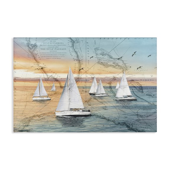 Stupell Industries Nautical Ships & Vintage Map Transportation Painting Wrapped Canvas Canvas Art Print Wall Art, 24 x 16