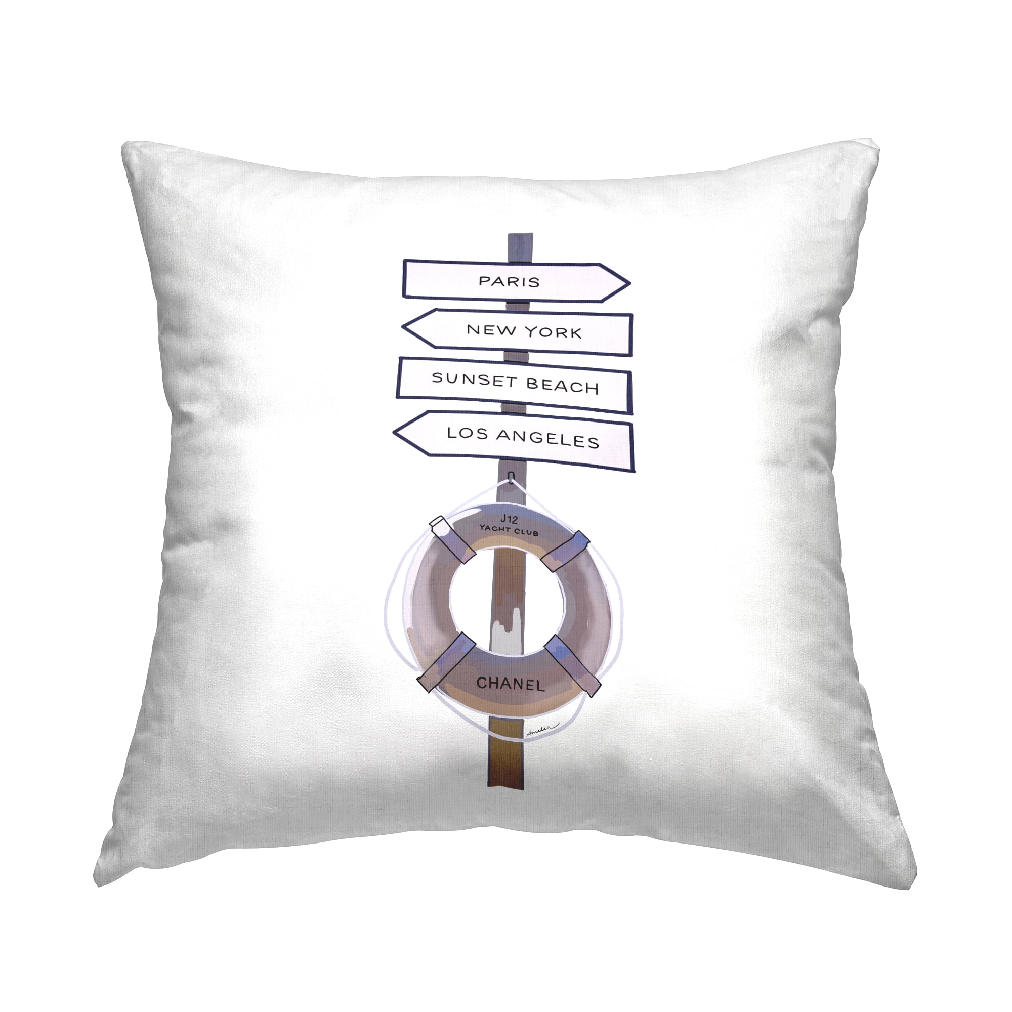 Stupell Industries Nautical Sign Glam Destinations Square Decorative Printed Throw Pillow, 18 x 18,