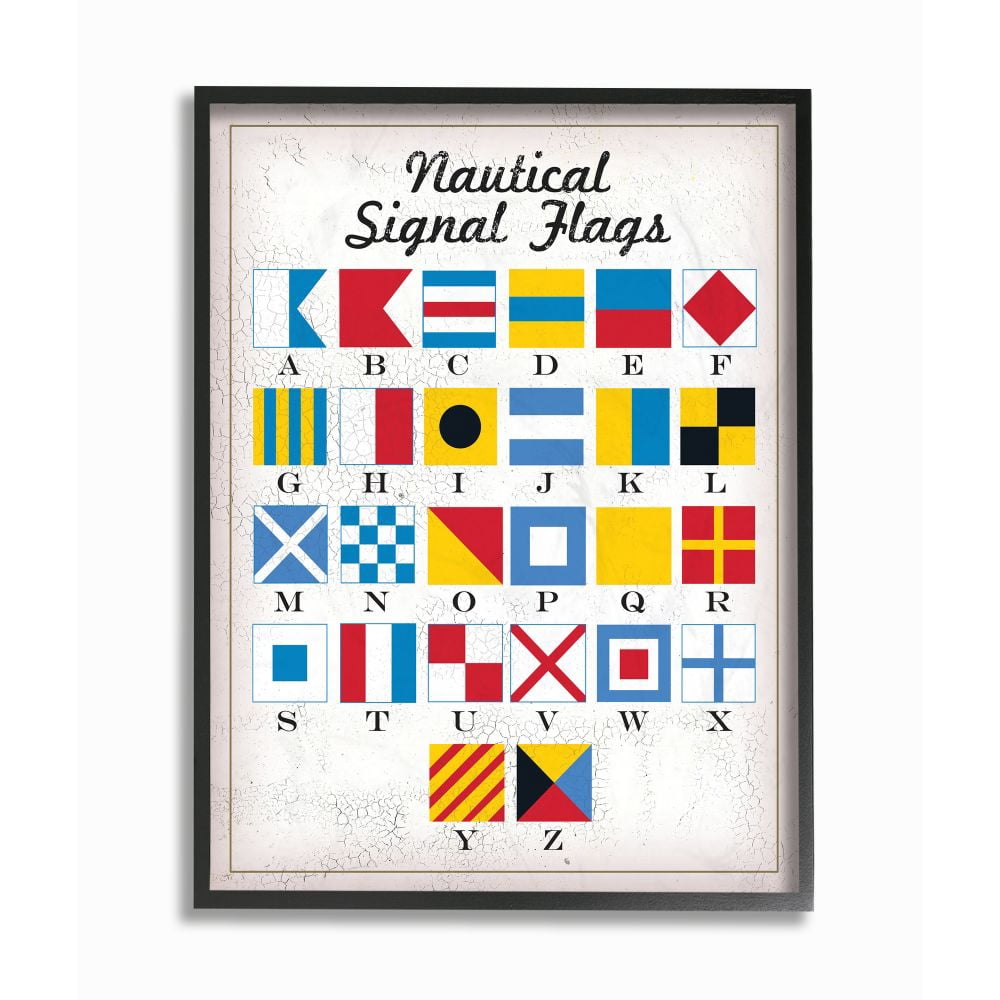 Stupell Industries Nautical Signal Flags Icon Chart Design Graphic Art Black Framed Art Print Wall Art, 16x20, by Jim Baldwin