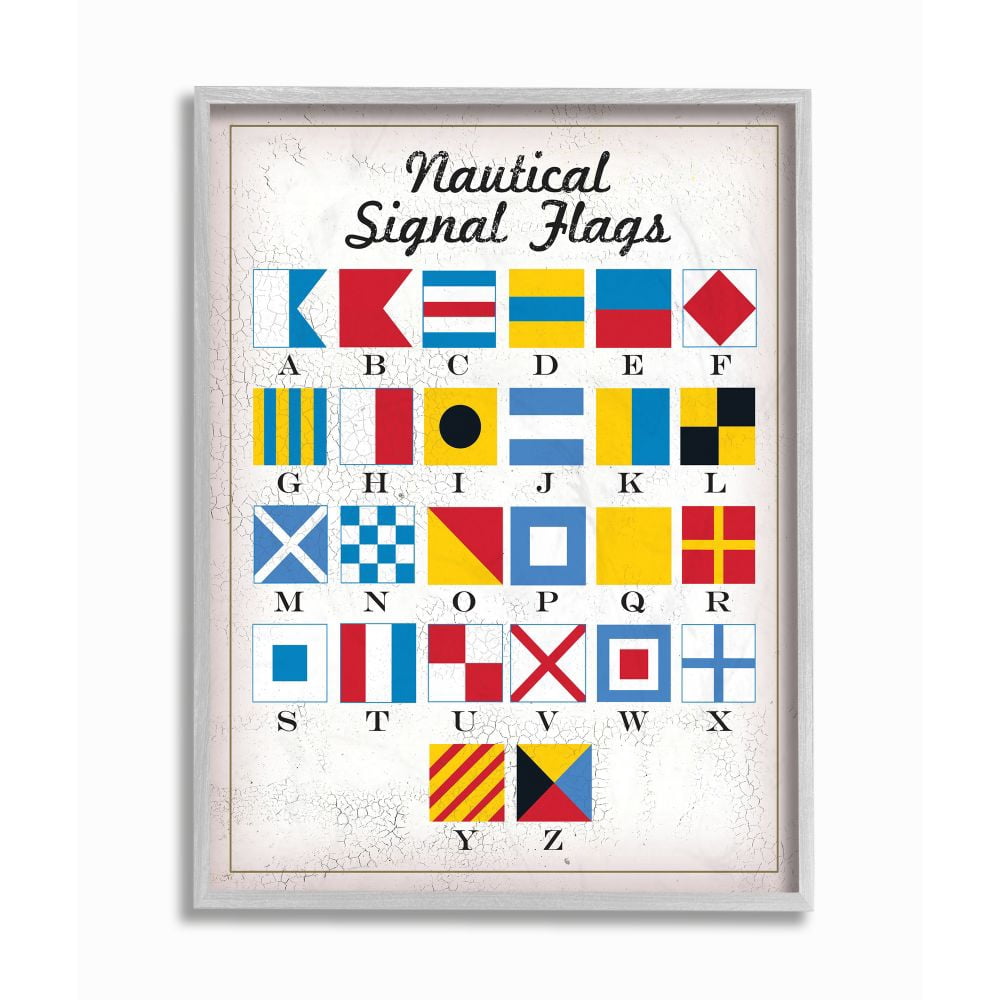 Stupell Industries Nautical Signal Flags Icon Chart Design Graphic Art Gray Framed Art Print Wall Art, 11x14, by Jim Baldwin
