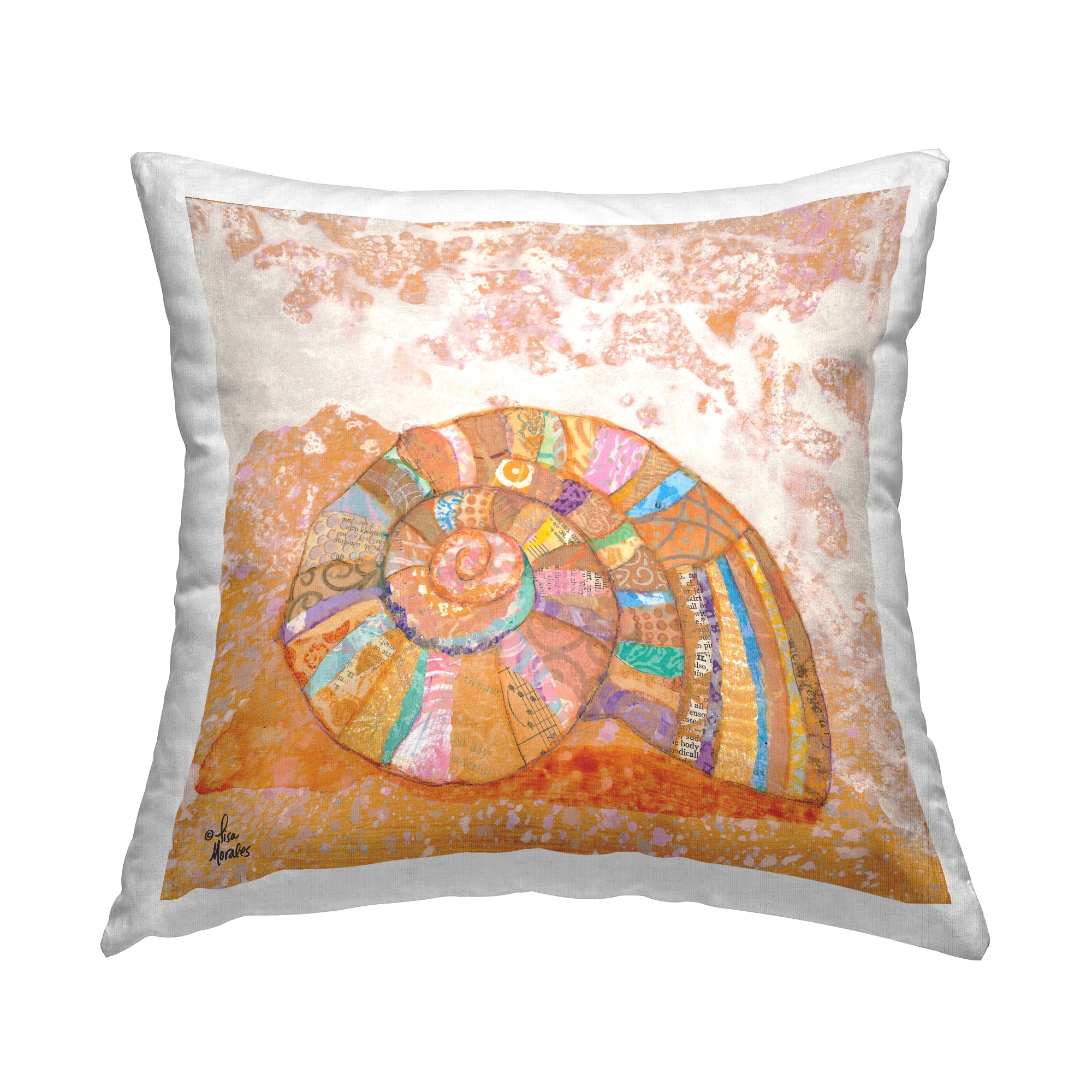 Nautical Spiral Seashell Multicolor Cotton Throw Pillow 18" x 18"