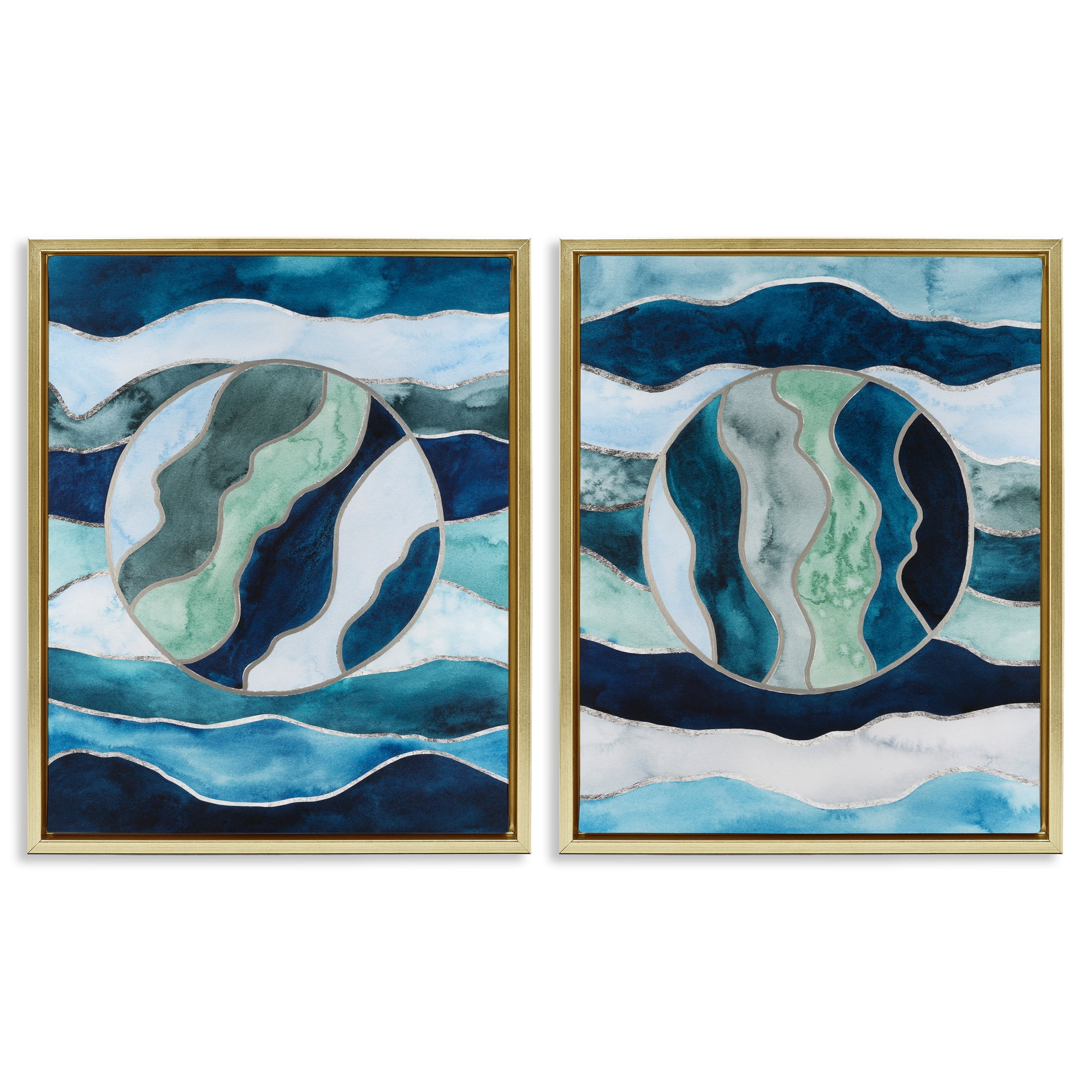 Stupell Industries Nautical Stained Glass Style Abstract Abstract Painting Gold Floater Framed Canvas Art Print Wall Art, 31 x 25, Set of 2