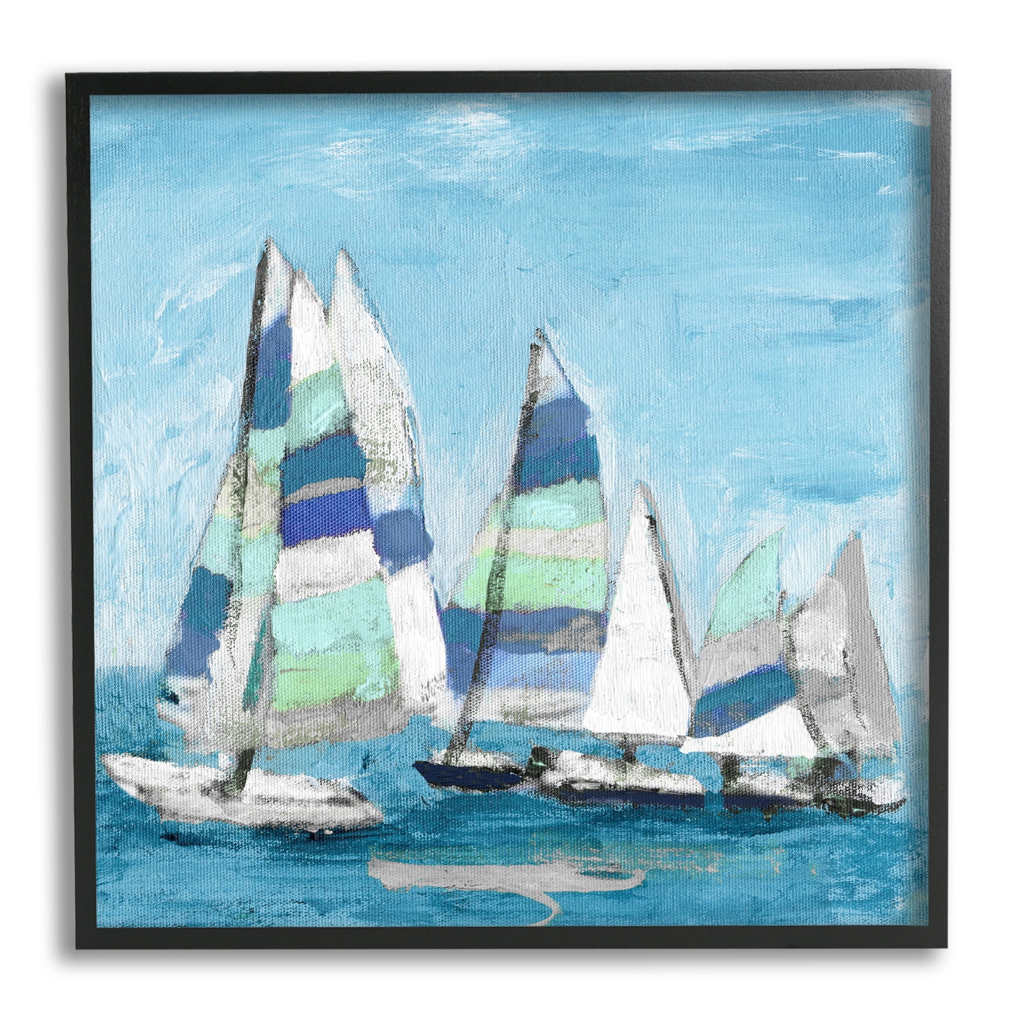 Stupell Industries Nautical Striped Sail Boats Summertime Ocean Painting Painting Black Framed Art Print Wall Art, Design by Katrina Craven
