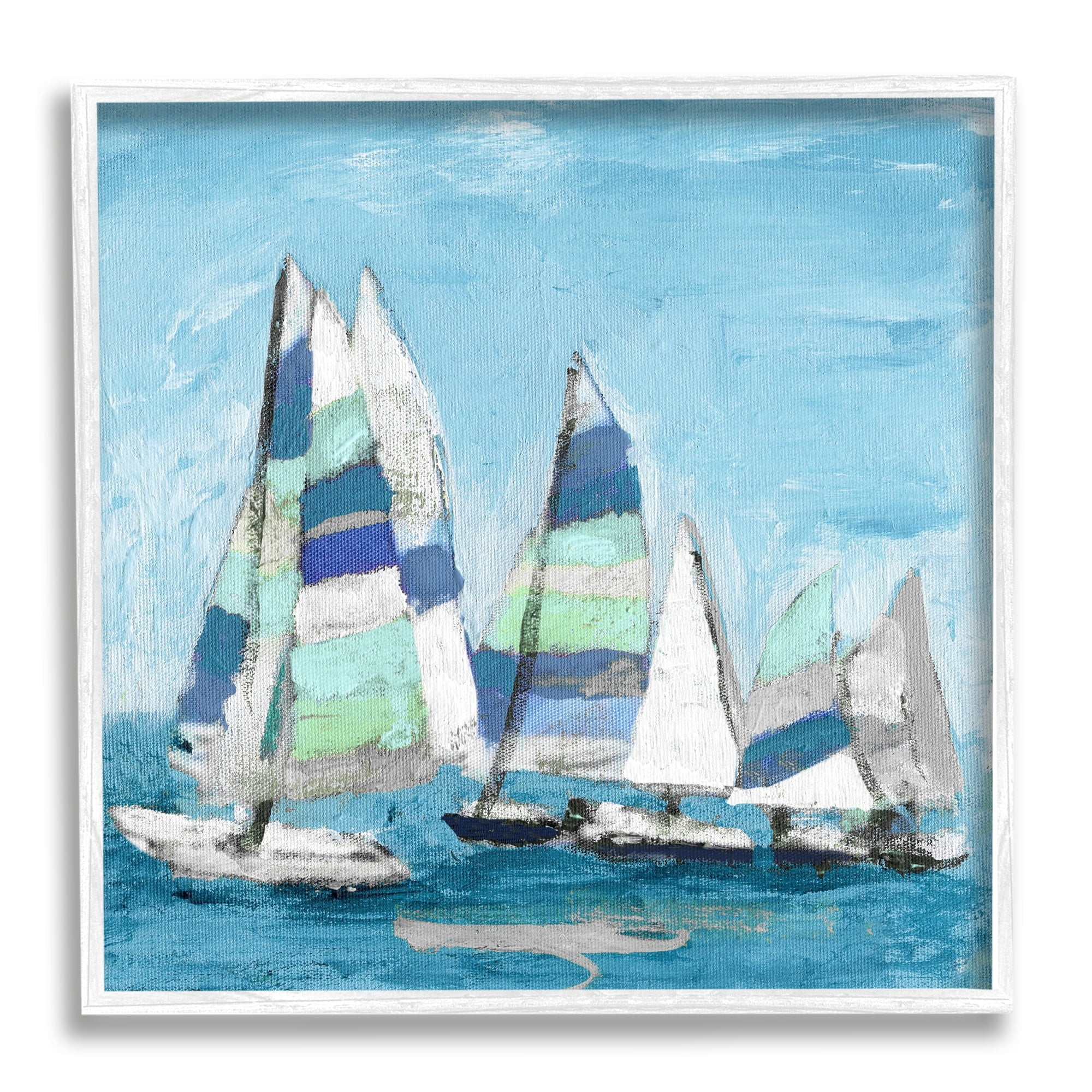Stupell Industries Nautical Striped Sail Boats Summertime Ocean Painting Painting White Framed Art Print Wall Art, Design by Katrina Craven