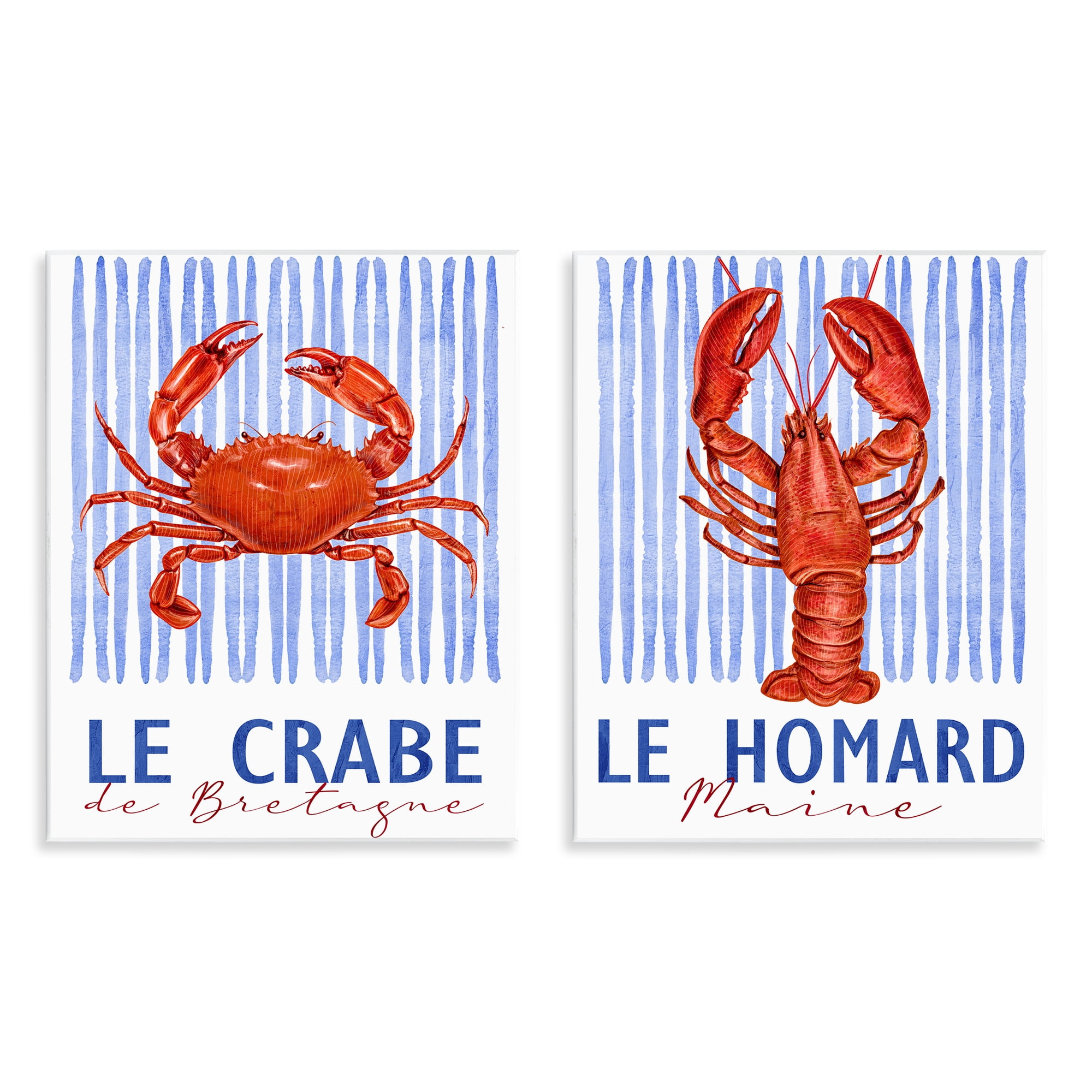 Stupell Industries Nautical Stripes Sea Creatures 2 Piece Wall Plaque Art Set, design by Kim Allen