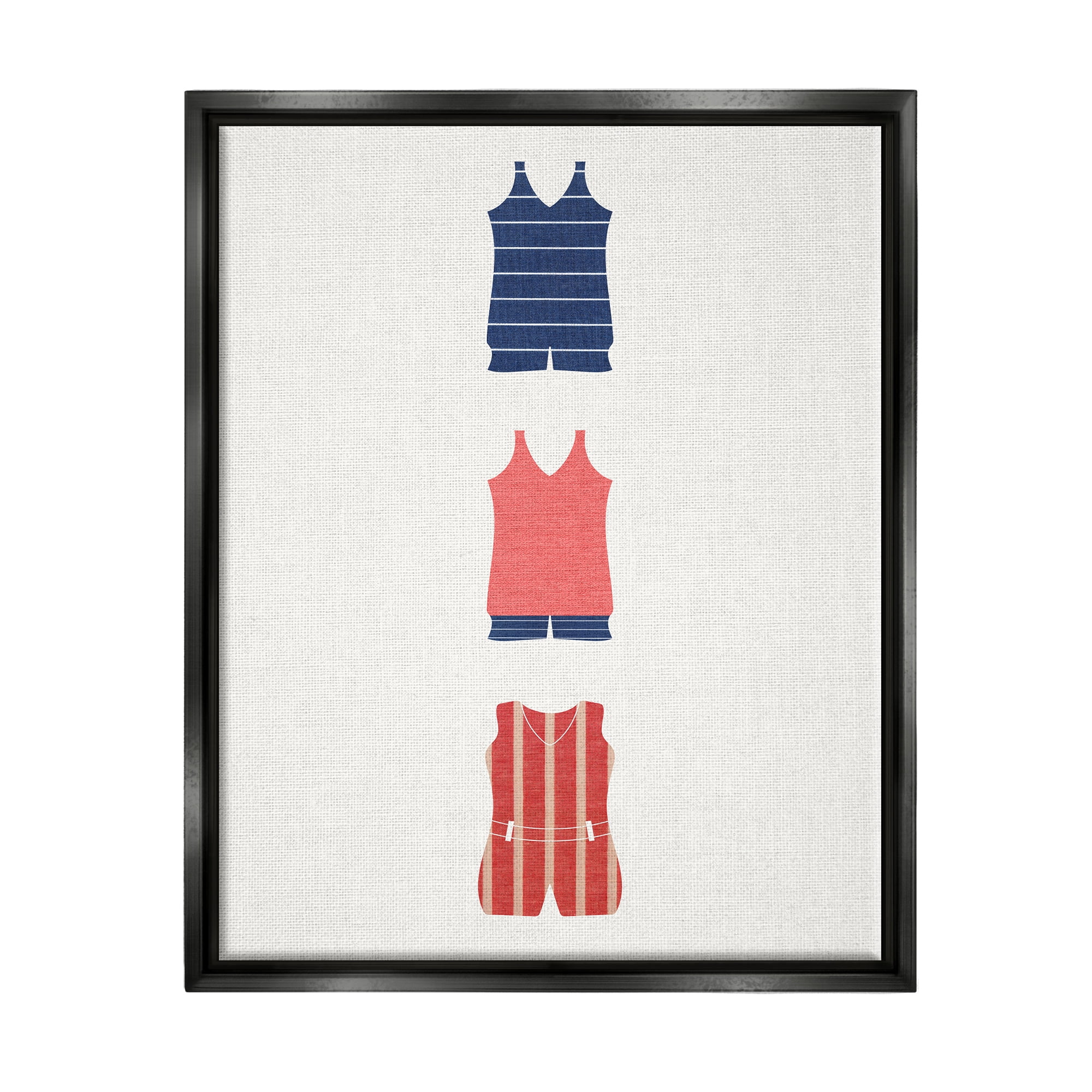Stupell Industries Nautical Swim Clothes Beauty & Fashion Painting Black Floater Framed Canvas Art Print Wall Art, 17 x 21