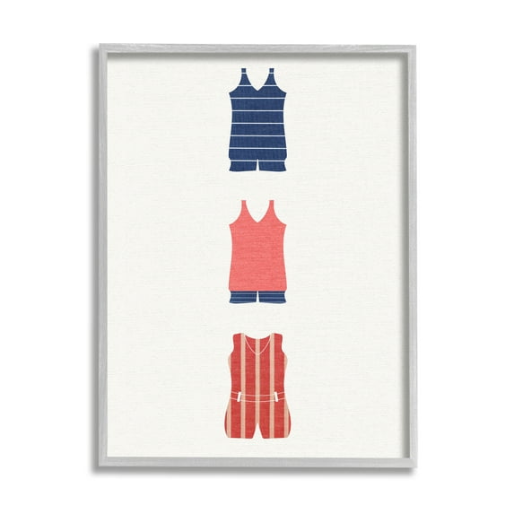 Stupell Industries Nautical Swim Clothes Beauty & Fashion Painting Gray Framed Art Print Wall Art, 16 x 20