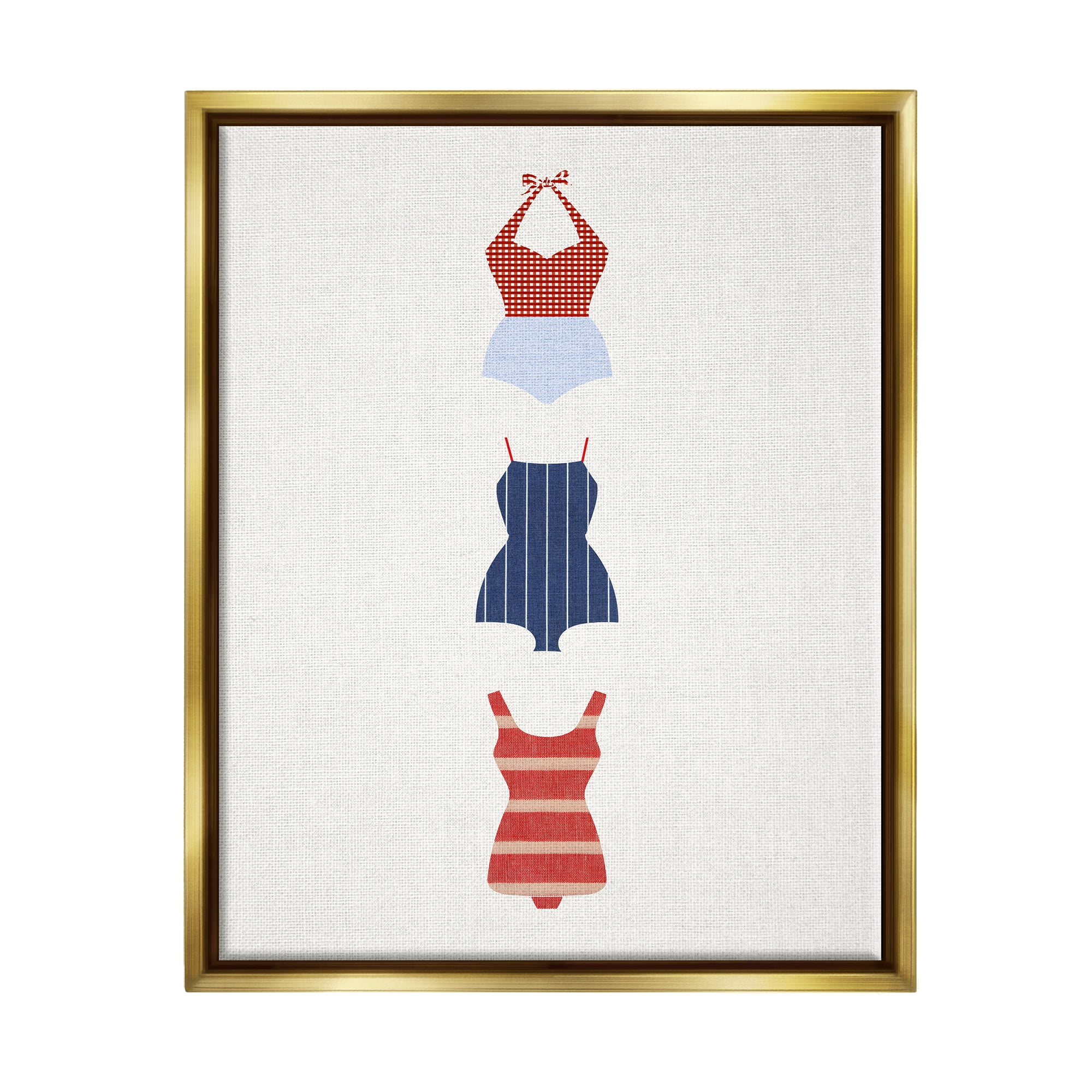 Stupell Industries Nautical Swim Style Beauty & Fashion Painting Gold Floater Framed Canvas Art Print Wall Art, 17 x 21