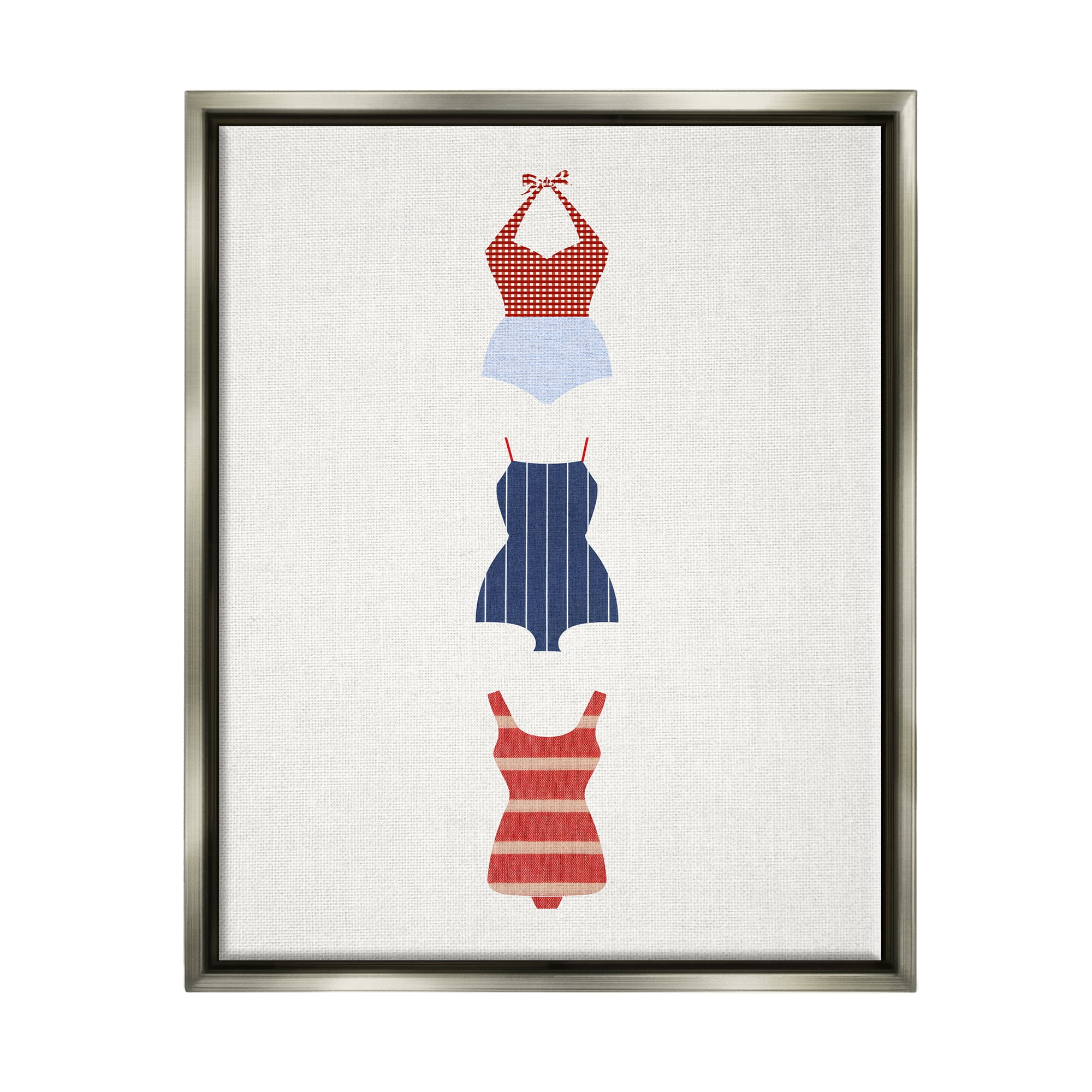 Stupell Industries Nautical Swim Style Beauty & Fashion Painting Gray Floater Framed Canvas Art Print Wall Art, 25 x 31