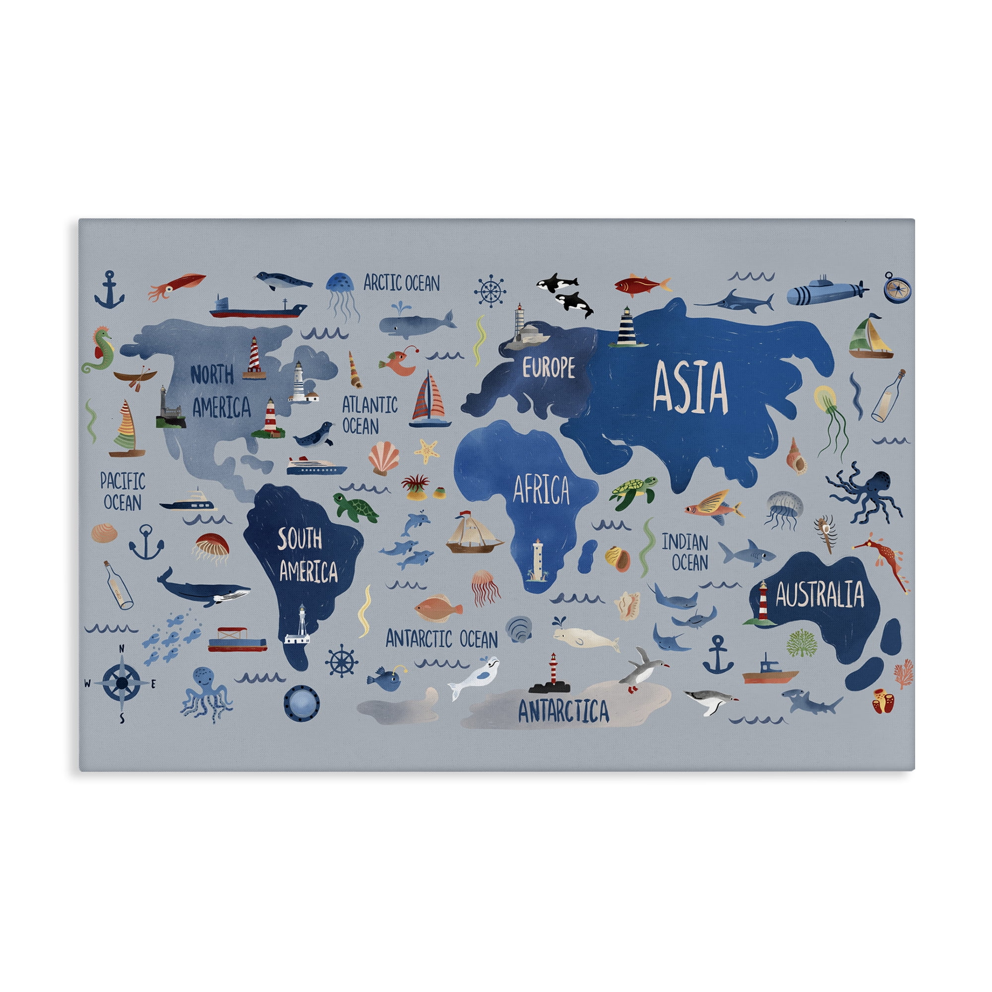 Stupell Industries Nautical Themed Map Town & City Painting Gallery Wrapped Canvas Art Print Wall Art, 36 x 24