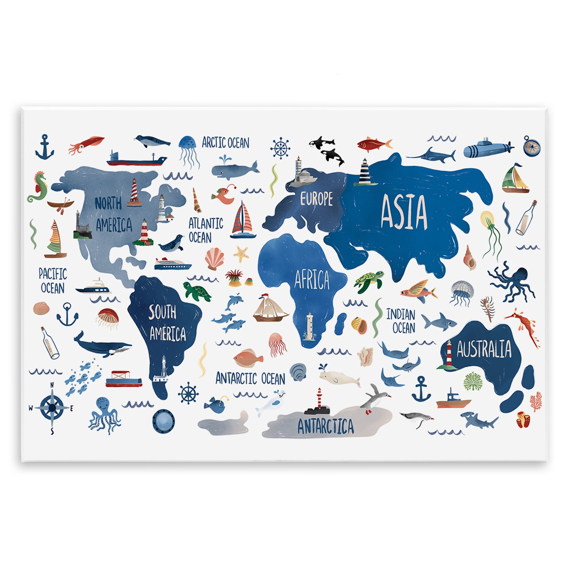 Stupell Industries Nautical Themed Map Travel & Places Painting Unframed Art Print Wall Art, 19 x 13