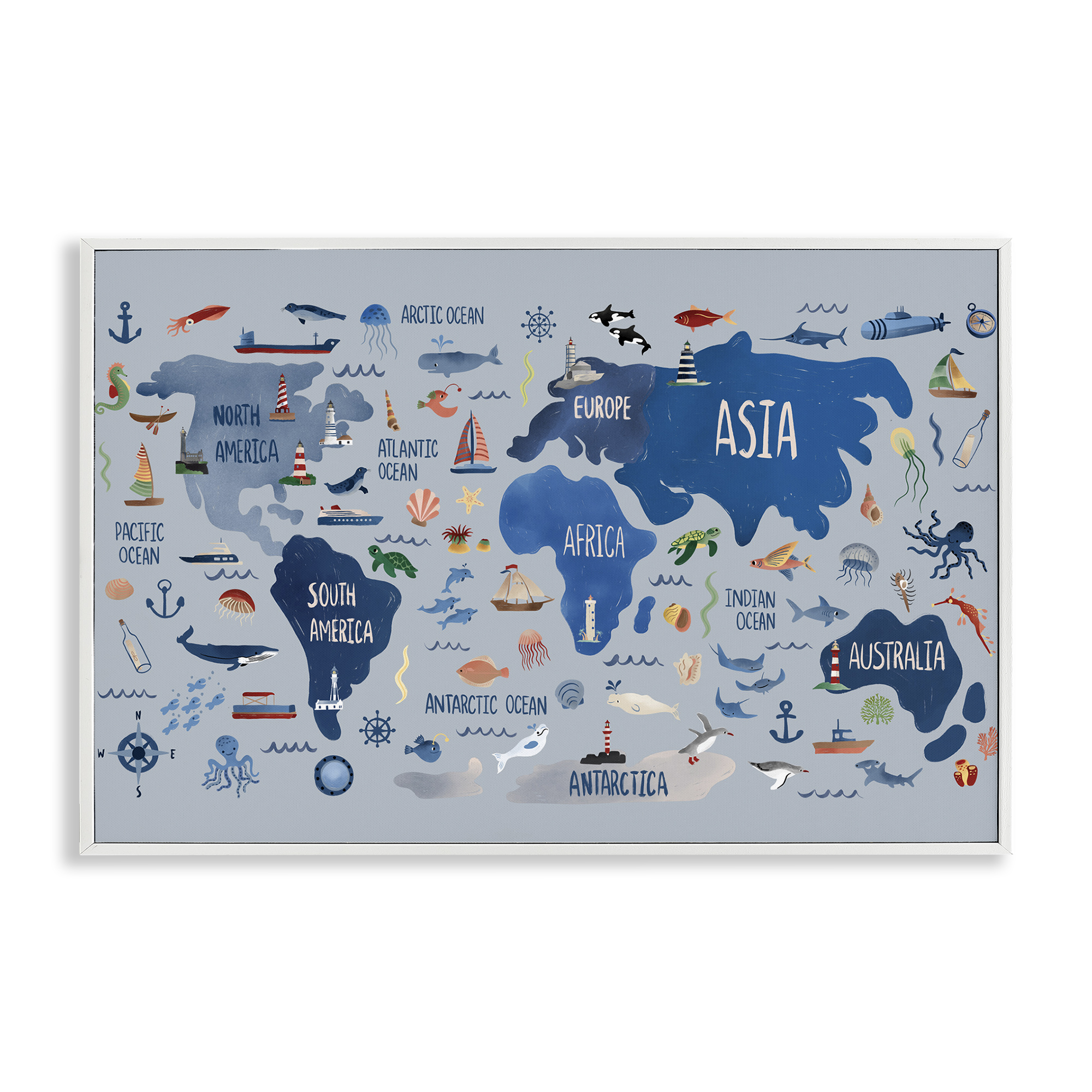 Stupell Industries Nautical Themed Map Travel & Places Painting White