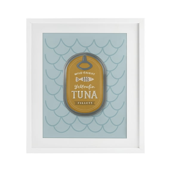 Stupell Industries Nautical Tuna Tin White Framed Print Under Glass design by Sandra Picco, 16 x 13