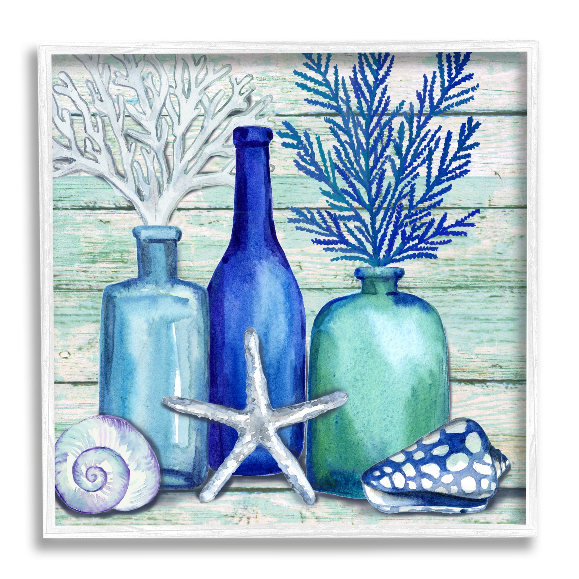 Stupell Industries Nautical Vases & Shells Nature Painting White Framed Art Print Wall Art, 17 x 17