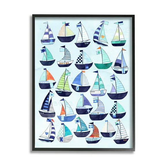 Stupell Industries Nautical Vibrant Sailboats Types Chart Illustration , 11 x 14, Design by Erica Billups