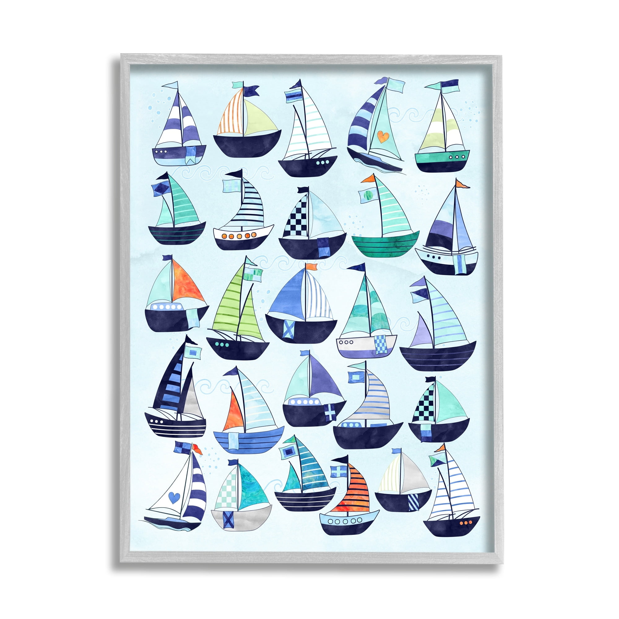 Stupell Industries Nautical Vibrant Sailboats Types Chart Illustration , 11 x 14, Design by Erica Billups