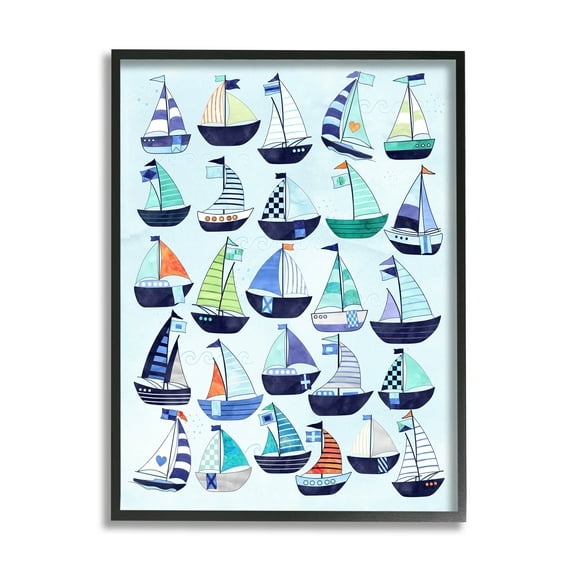 Stupell Industries Nautical Vibrant Sailboats Types Chart Illustration , 16 x 20, Design by Erica Billups