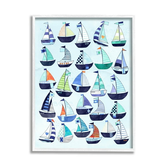 Stupell Industries Nautical Vibrant Sailboats Types Chart Illustration , 16 x 20, Design by Erica Billups