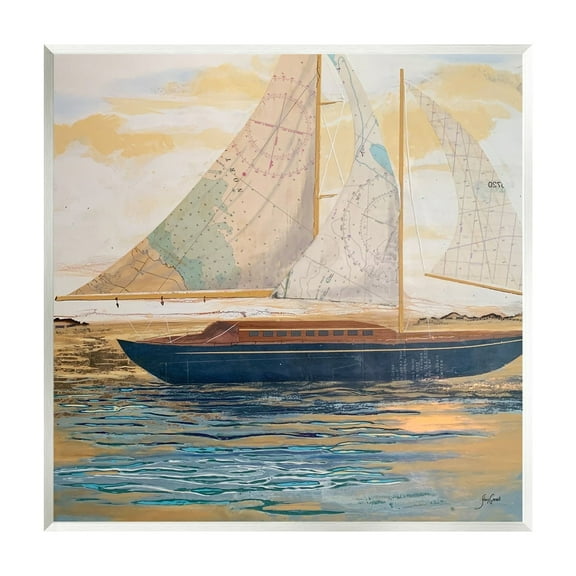 Stupell Industries Nautical Watercraft Boat Layered Map Ephemera Collage Painting Unframed Art Print Wall Art, Design by Stacy Gresell