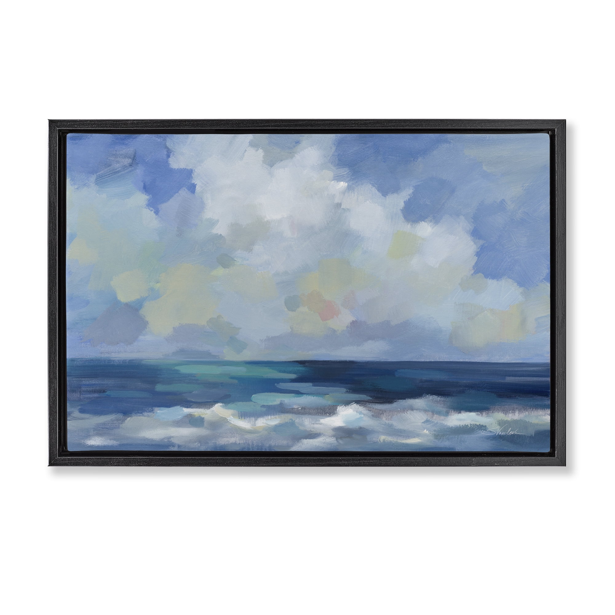 Stupell Industries Nautical Waves & Clouds Nautical & Beach Painting Black Floater Framed Canvas Art Print Wall Art, 31 x 21