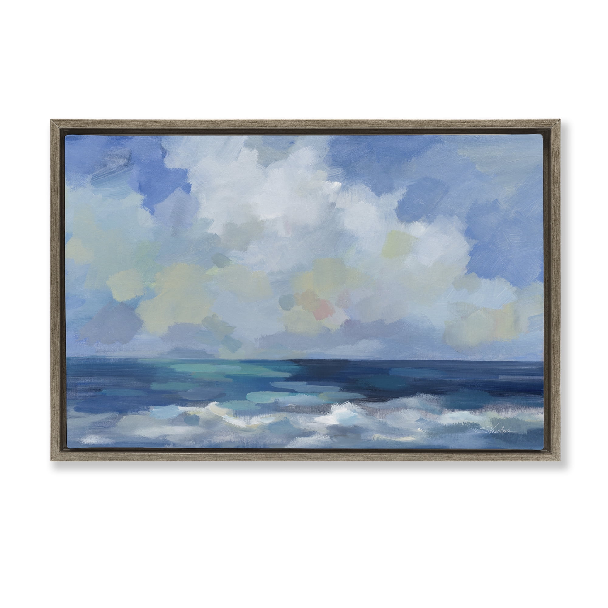 Stupell Industries Nautical Waves & Clouds Nautical & Beach Painting Brown Floater Framed Canvas Art Print Wall Art, 31 x 21