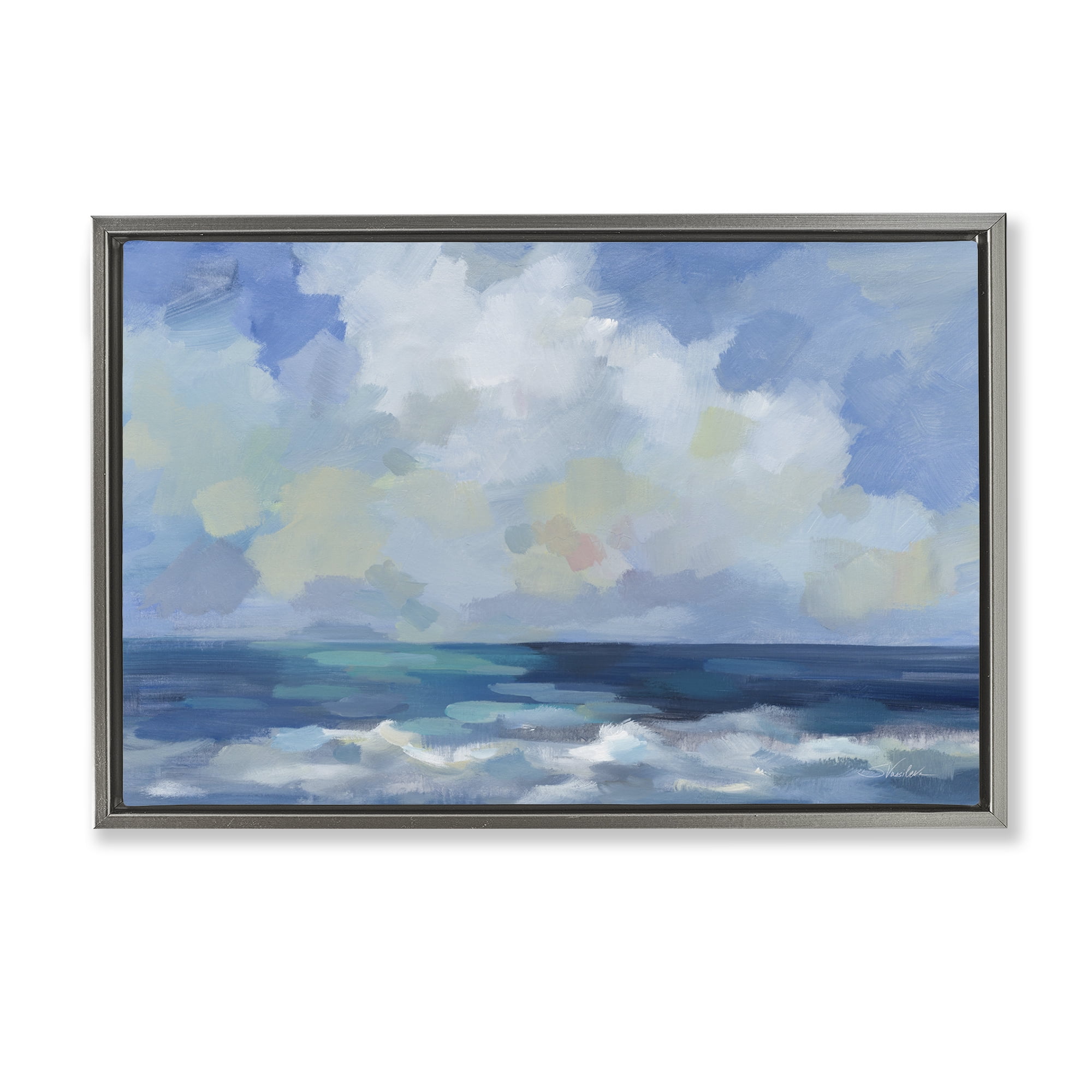 Stupell Industries Nautical Waves & Clouds Nautical & Beach Painting Gray Floater Framed Canvas Art Print Wall Art, 25 x 17